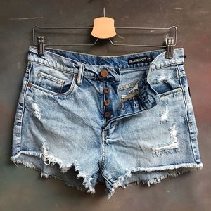 BlankNYC High Rise Denim Shorts Button Fly Frayed